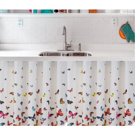 Cortina de Pia Cozinha Estampada em Tecido Gorgurinho Uma Parte Só 1,40m x 0,80cm Cortina Pequena