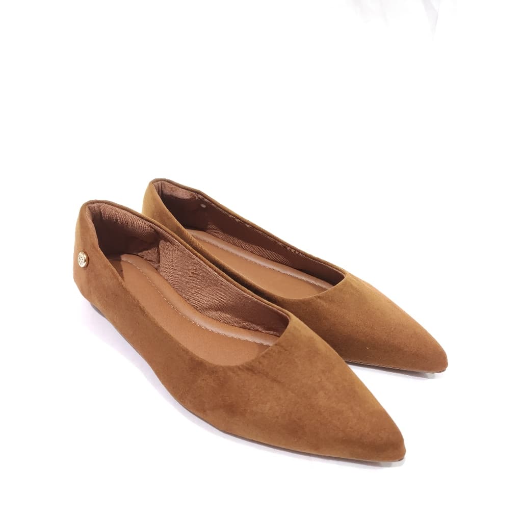 Sapatilha Feminina Bico Fino Alongado Suede Camurça Caramelo