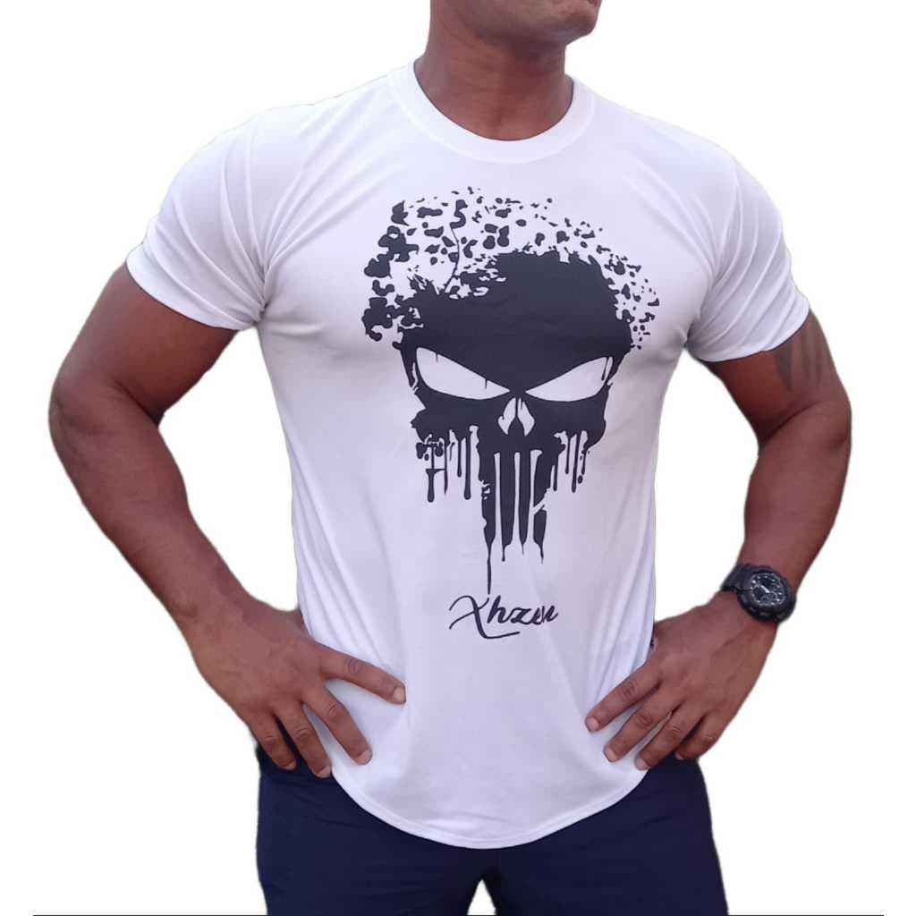 Camiseta Masculina Xhzeu Dry Fit Proteção UV Justiceiro Punisher Academia Treino Slim Fit