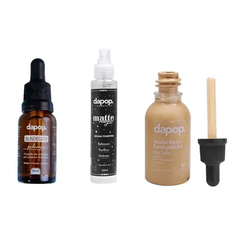 Kit Blindagem Poderosa Dapop + Bruma Matte Magic +  Base Fluída Vegana Dapop Make Basiquinha
