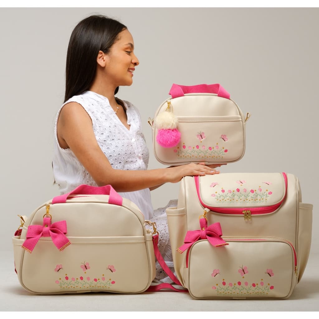 Bolsa Maternidade Menina Jardim Encantado Mochila Bebê 3 Peças