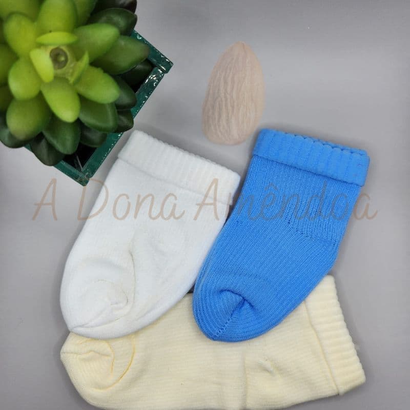 Kit 3 Pares de Meia Meias Lisa Bebê Infantil RN Recém Nascido 0 a 10 Meses Cores Variadas