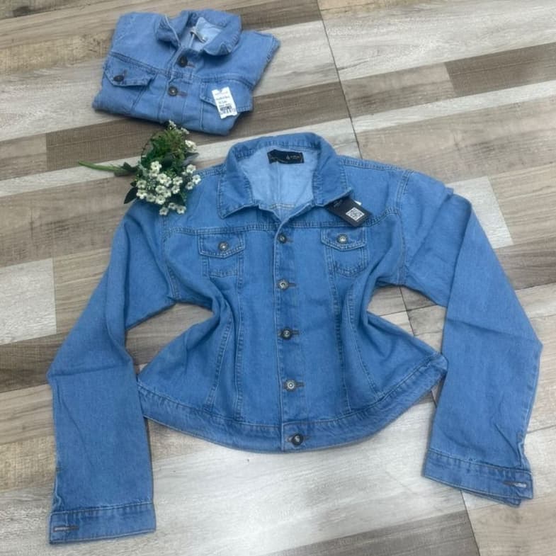 Jaqueta Jeans Feminina Lisa Com Barra Moda
