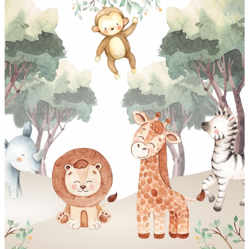 KIT 7M² Papel De Parede Foto Mural Personalizado Safari Bichinhos Amigos No Campo Fosco Aniversário