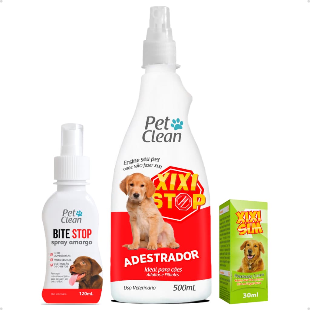 Kit Adestrador Sanitário Adestramento Mordida Para Cachorro Bite Stop + Xixi Não Pode Pet Clean