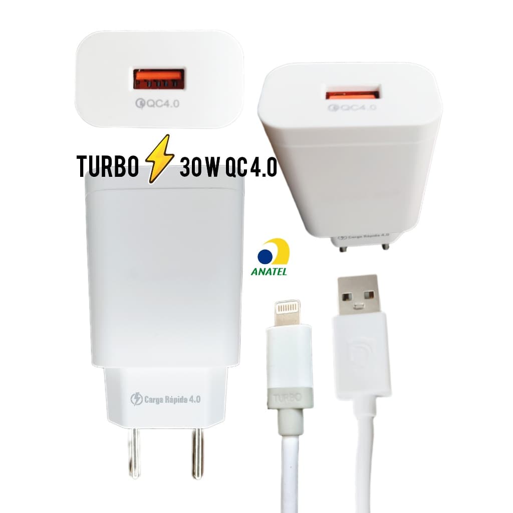 Carregador Fonte + Cabo 30W QC 4.0 6A Turbo TIPO-C (Android, lPhon 15 e 16) ANATEL Serve IPhon 15/16