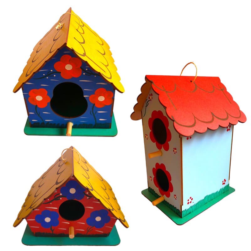 Kit 3 Unidades Casinhas de Pássaros Artesanal Decorados a mão