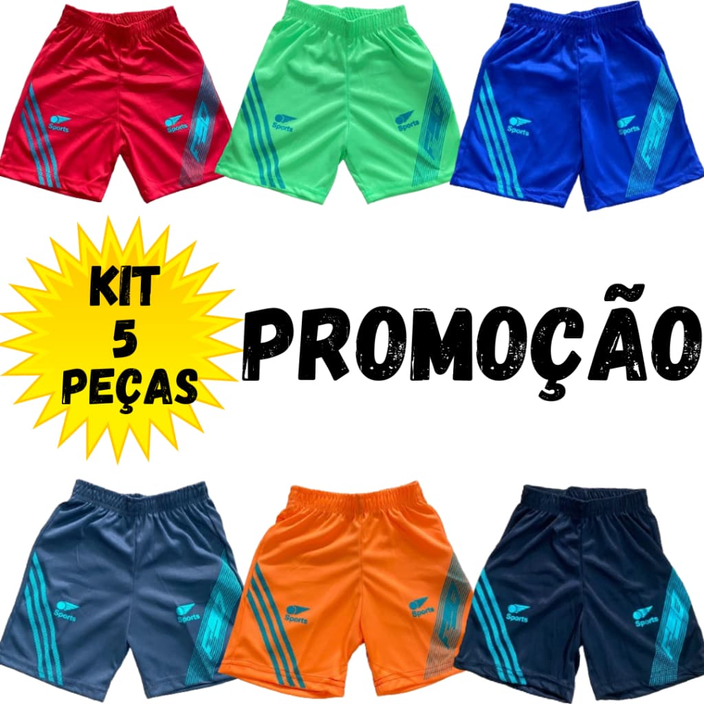 Kit 5 Bermudas infantil Sport Menino
