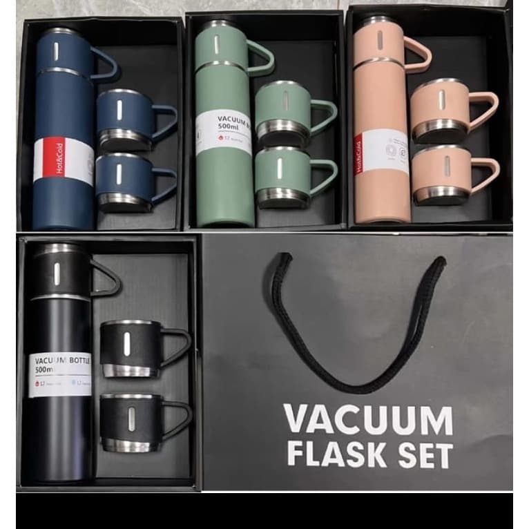 Garrafa Térmica Café Chá a Vácuo Inox Com 3 Xícaras Vacuum Flask Set 500ml Várias Cores Embalagem Presente