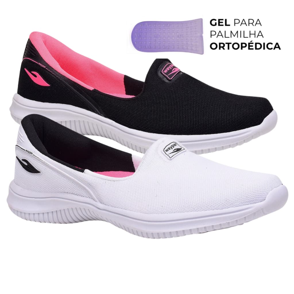Kit 2 Sapatilha Tênis Feminino Gel Ortopédica Caminhada Academia Macia