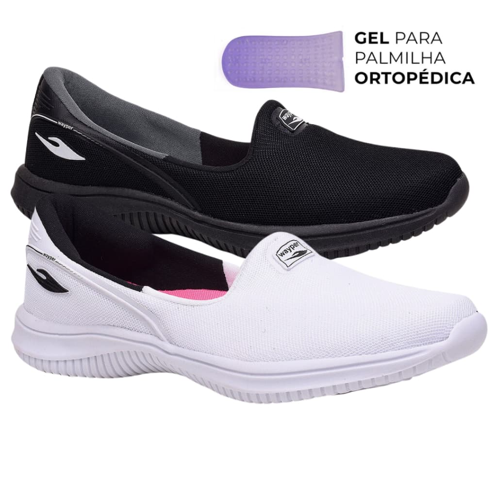Kit 2 Pares Tênis Sapatilha Calce Fácil Feminino Ortopédico Conforto + Gel brinde