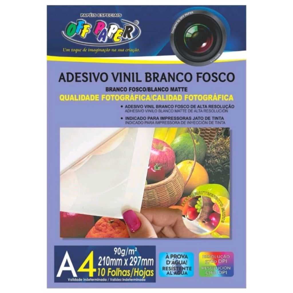 Adesivo Vinil A4 90G Branco Fosco À Prova D'água 10fls - OFF PAPER