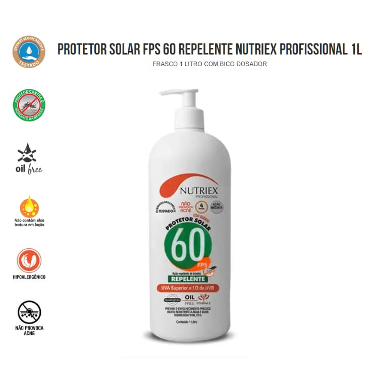 Protetor Solar com Repelente FPS 60 1 LITRO - NUTRIEX