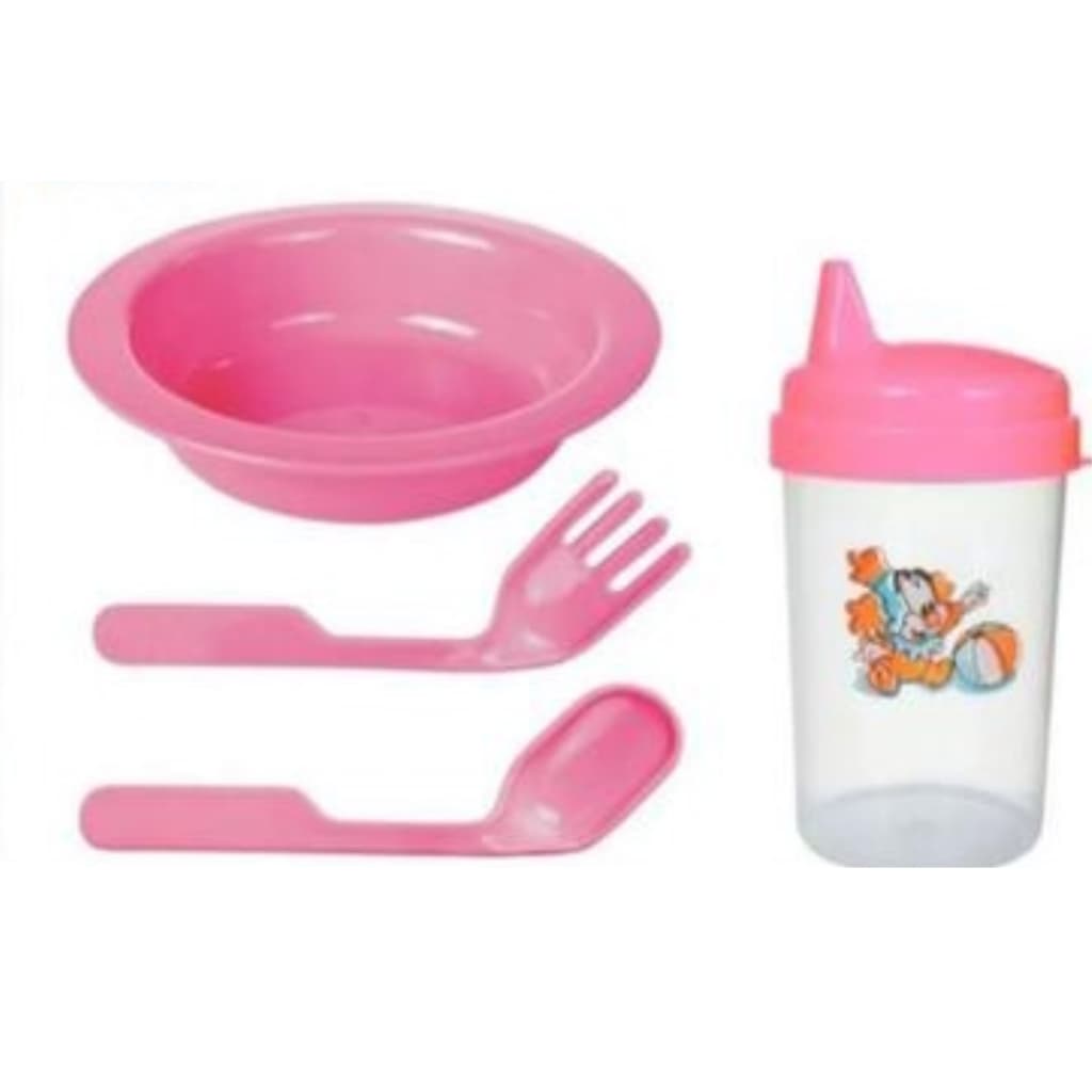 Kit Refeição Infantil 4 Peças Rosa Prato Copo Treinamento e Talheres BPA Free