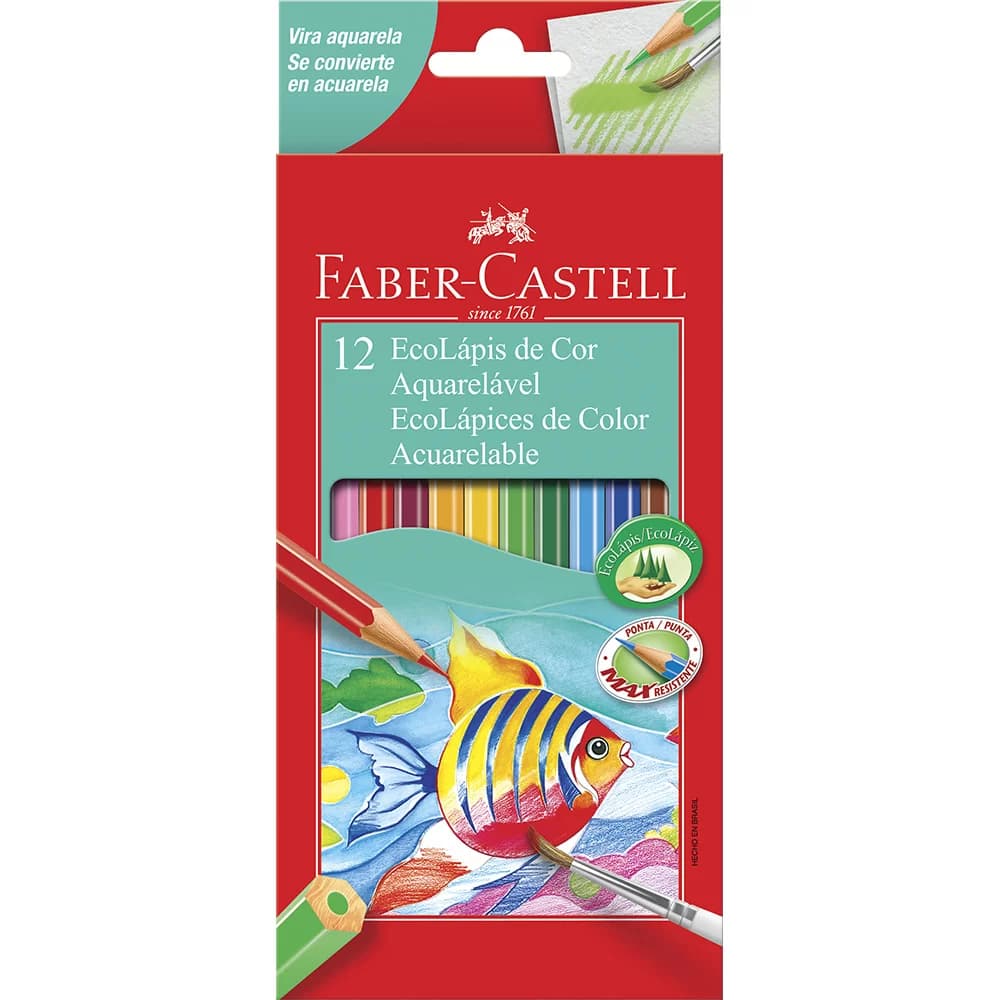 Lápis de Cor EcoLápis Aquarelável 12 Cores Com Pincel Faber-Castell