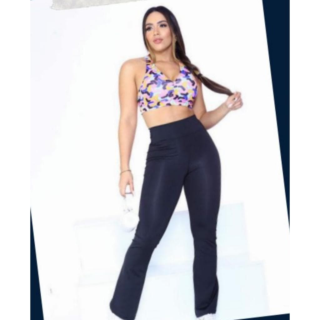 Calça Flare Bailarina de Qualidade Suplex Legging Poliéster Lisa Leg Cintura Média com bolso