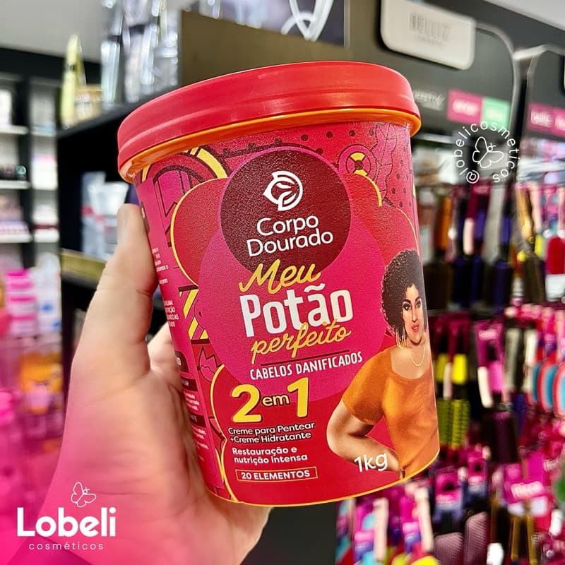 Creme de Pentear e Hidratação Meu Potão Perfeito Restauração e Nutrição 1kg Regarv Corpo Dourado