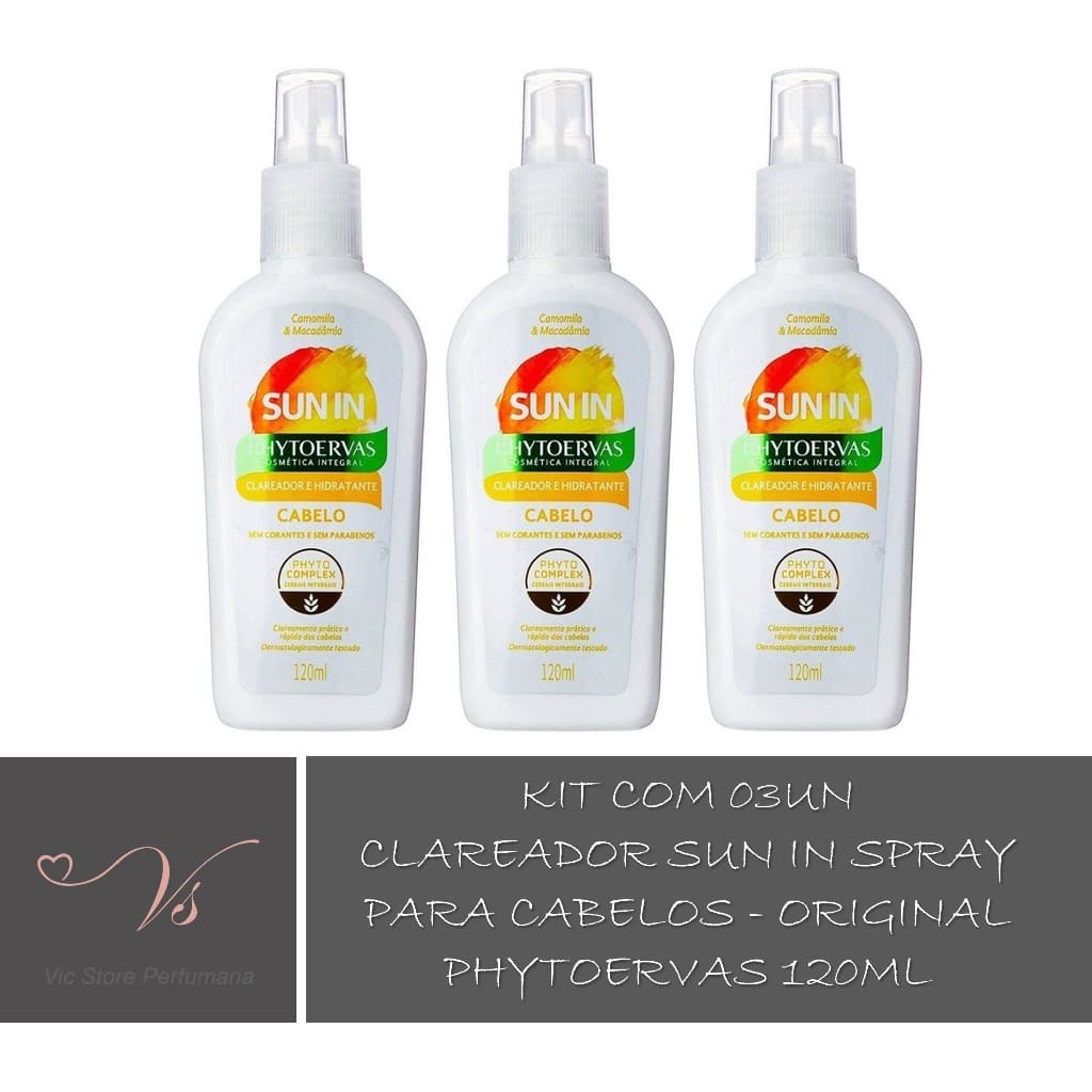 Kit com 03un Clareador Sun In Spray Para Cabelos - Original Phytoervas 120ml