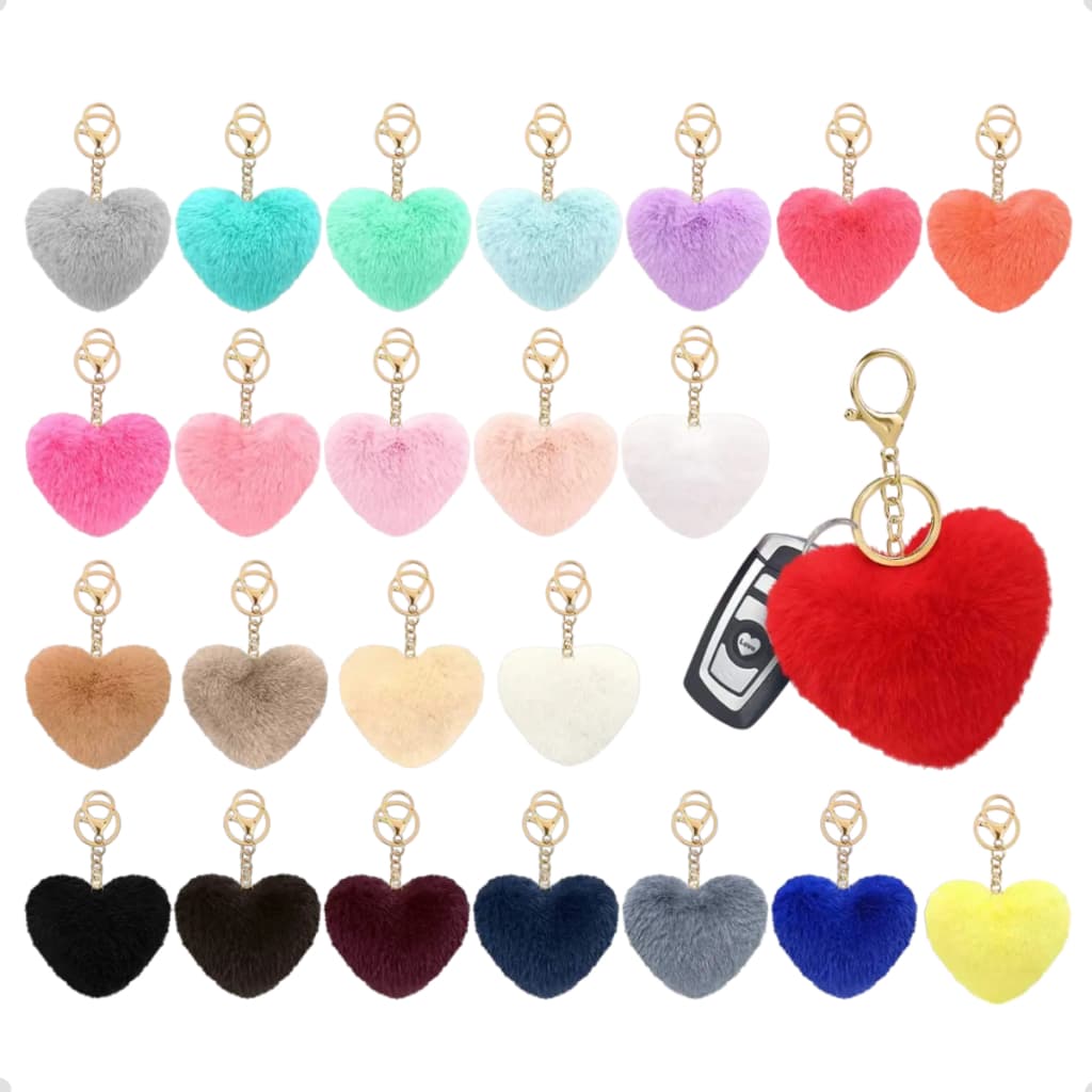 Kit 6 Chaveiro De Pelucia Com Pingente De Coração Fofo Chaveiro Sofisticado Cores Sortidas