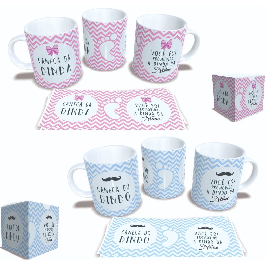 Caneca Padrinho e Madrinha de Batismo - Personalizadas + Caixa