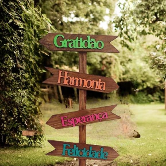Placa Indicativa Palavra Seta Decorativa Para Jardim Madeira Frases