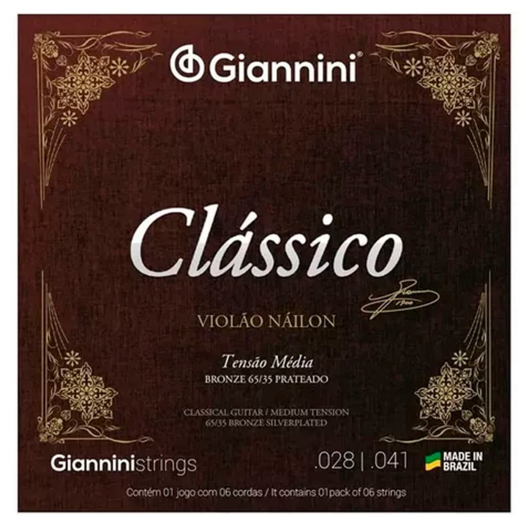 Encordoamento Nylon Violão Corda Giannini Clássico Média- GENWPM