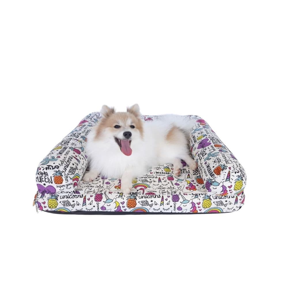 Cama Pet Sofá Ortopédico para Cachorro 65x55 cm Unicórnios Impermeável e Resistente