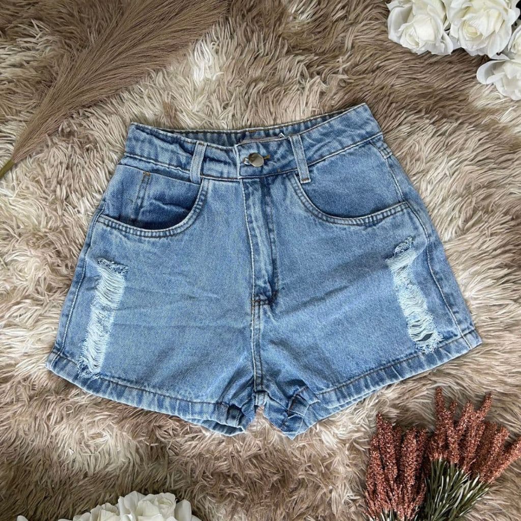 Short Bermuda Jeans Feminina Com Ziper Bolso  Rasgadas Verão Estilo Elegante Liso Juvenil Natural Com bolso