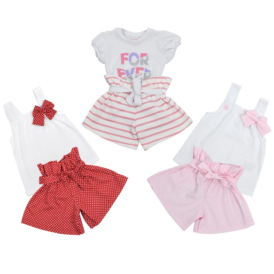 Conjunto Infantil de Verão para Menina Blusa e Shorts Infantil Passeio Body Bata