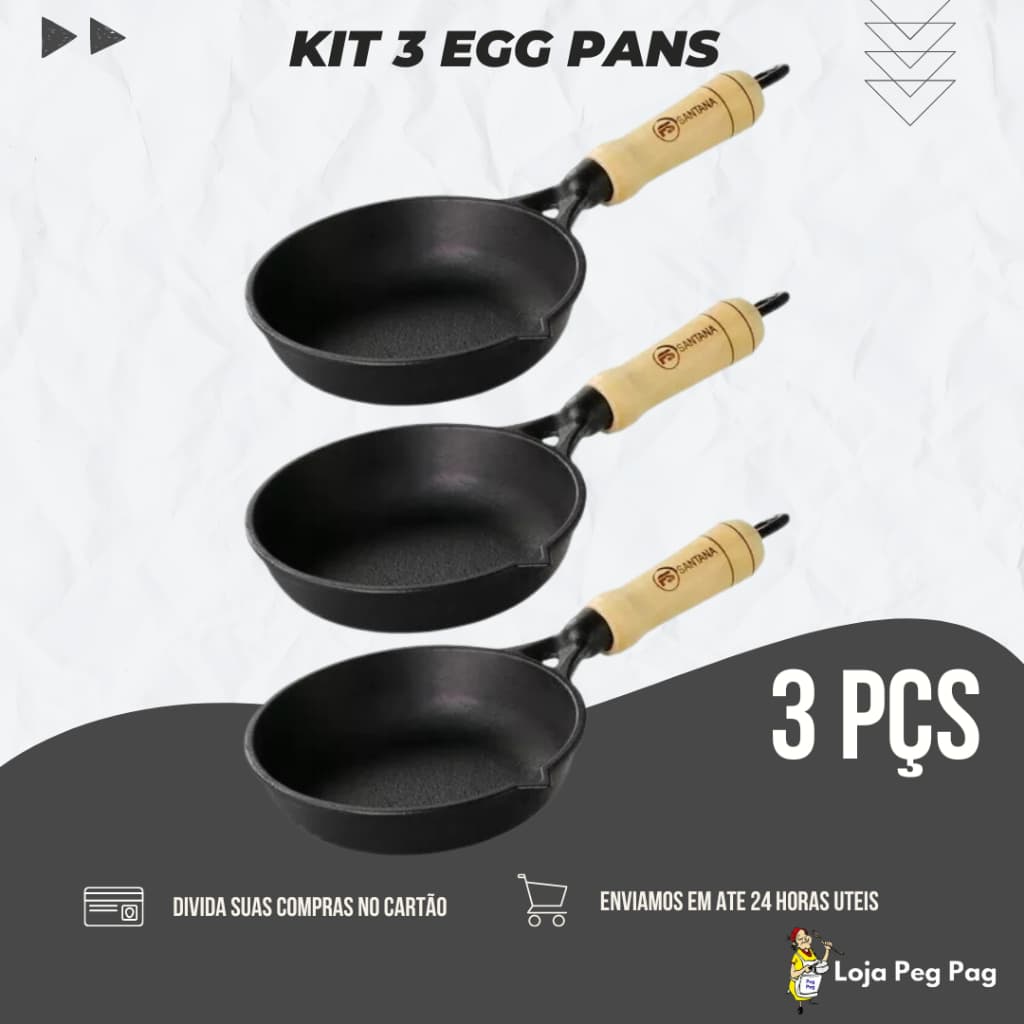 Kit 3 Frigideiras de Ferro Fundido p/ Ovo Egg Pan