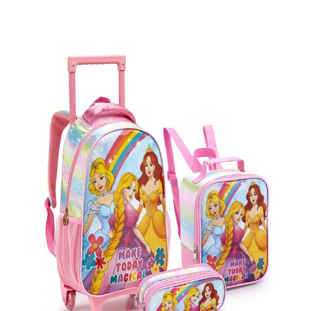 KIT MOCHILA RODINHA SEANITE LANCHEIRA+ESTOJ0 PRINCESA ARCO IRIS