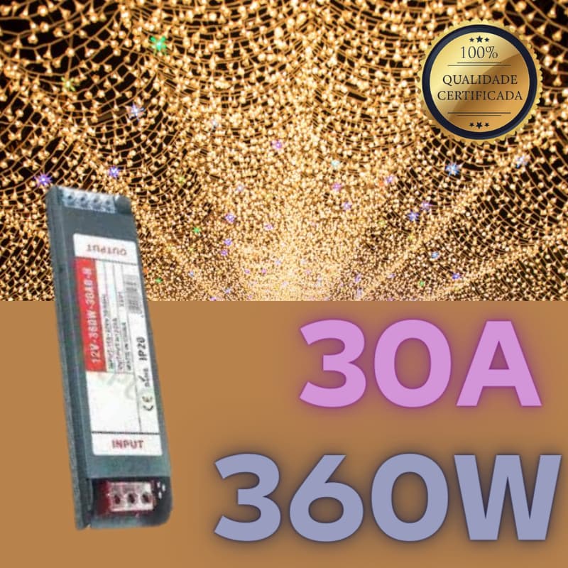 Fonte Chaveada Slim 30A 360W Bivolt Estabilizada para LED / CFTV