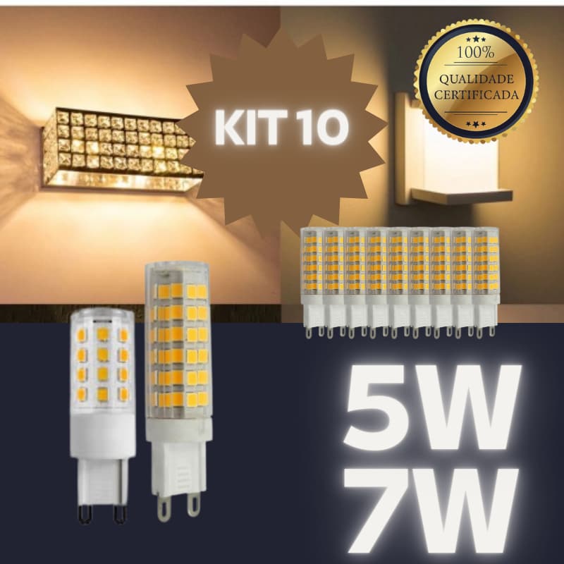 10 Lâmpadas LED G9 Halopin 7W Bivolt Branco Quente/Frio (2400K Amarelo / 6500K Branco)