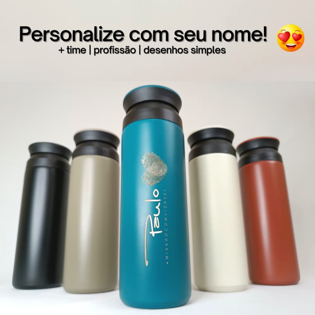Garrafa Térmica Personalizada 520ml - Nome, Time, Profissão, Logotipo