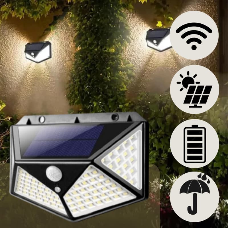 Luminária Solar de Parede LED c/ Sensor Presença Sem Fio (Para Jardim/Muro)