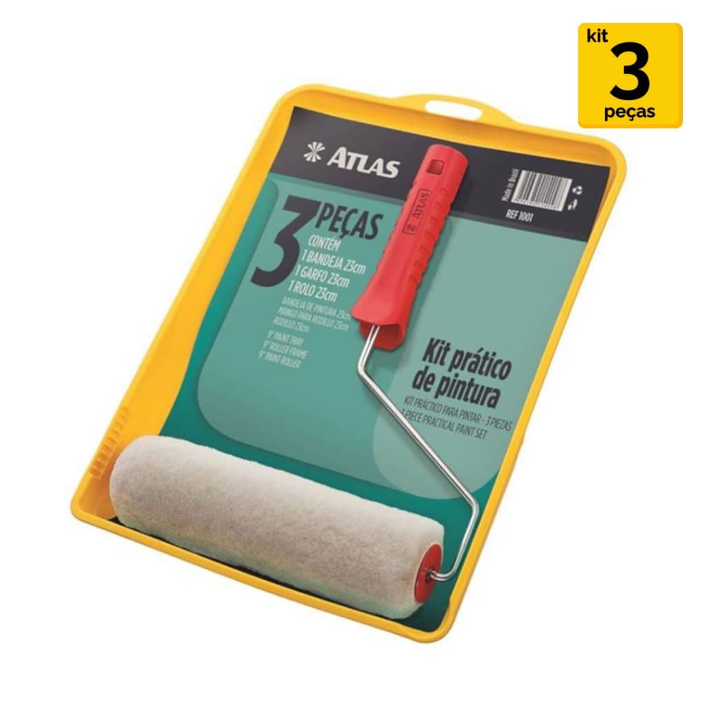 Kit Pintura Prático Bandeja Garfo com Buchas e Rolo de Poliéster Parede - Atlas