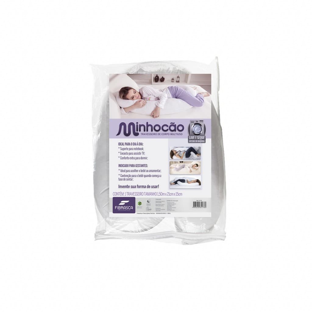 Travesseiro de Corpo Minhocão para Gestante - 21x150 cm - Fibrasca Branco