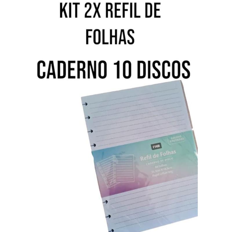 Kit 2 Pacotes de Refil Caderno discos estilo inteligente - Com 80 folhas pautadas em cada - Volta as aulas / Escolar