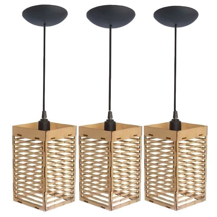 Trio Pendente Luminaria Lustre Moderno Quadrado 3D Com Fiação Completa 3 Cores