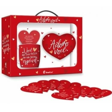 Kit Caneca almofada coração mais cards com mensagens  amor namoro - Adoro Você