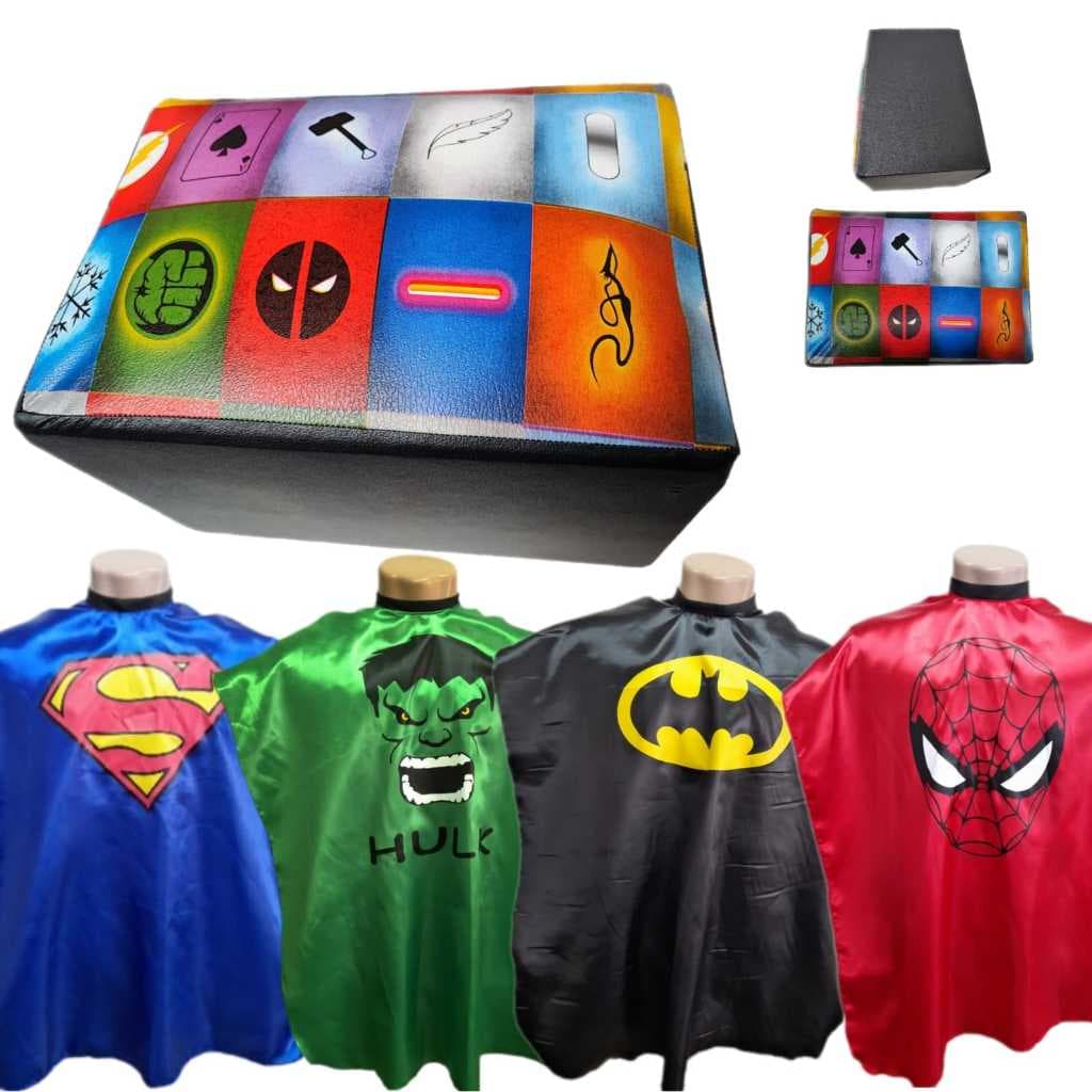 Kit Puff Infantil Baby Bank + Capa Infantil De Corte Super Herói