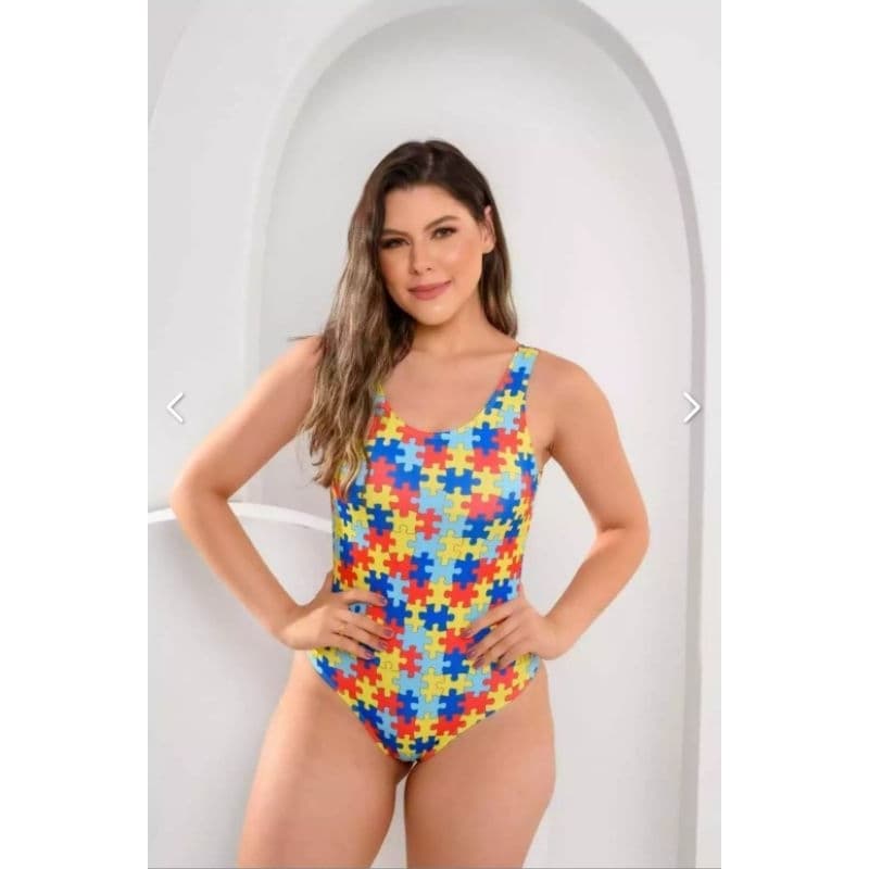 Maiô Autismo Adulto com Proteção UV50+ Com Bojo Forrado Natação Verão