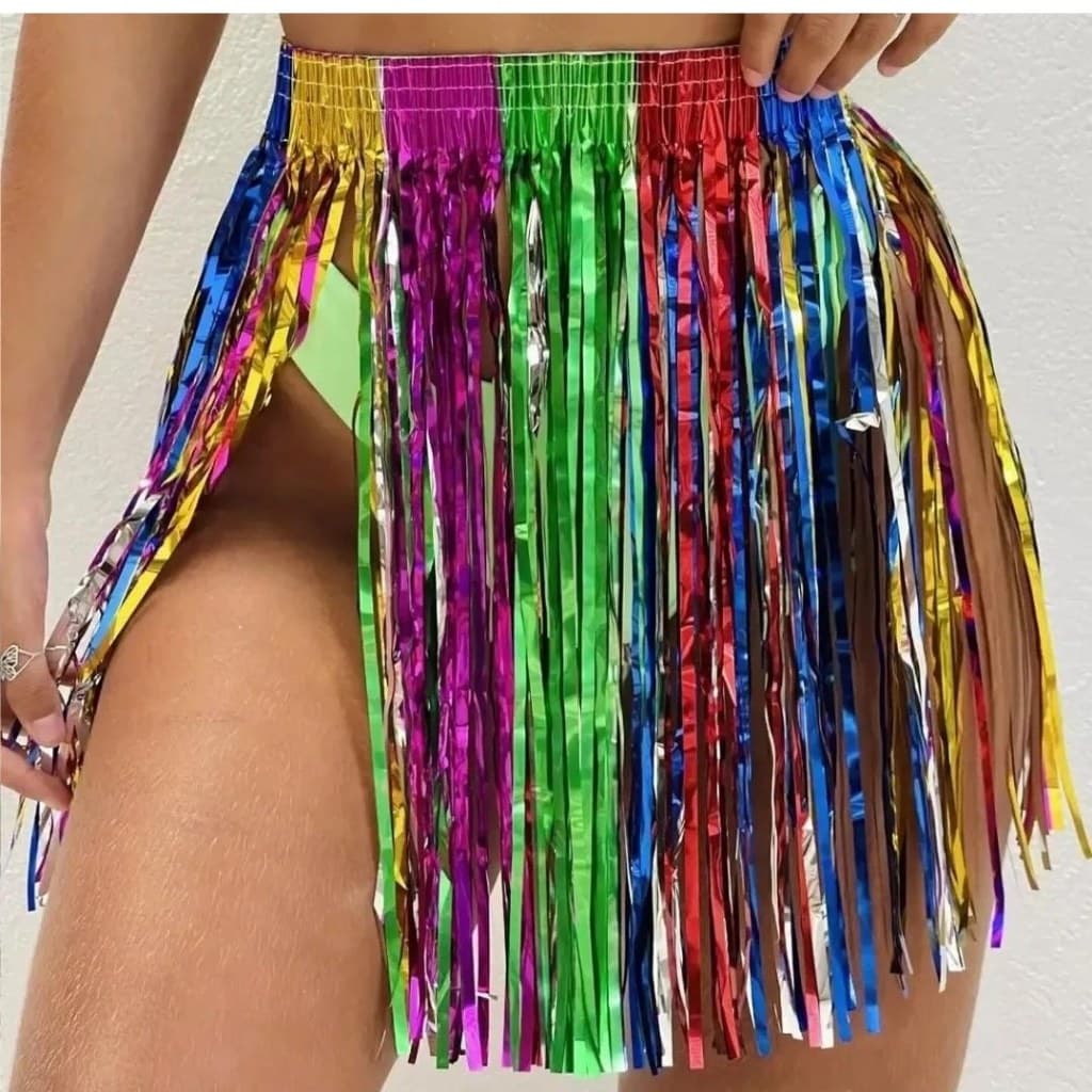 Saia De Fitas Metalizada Colorida 40cm Festa Carnaval