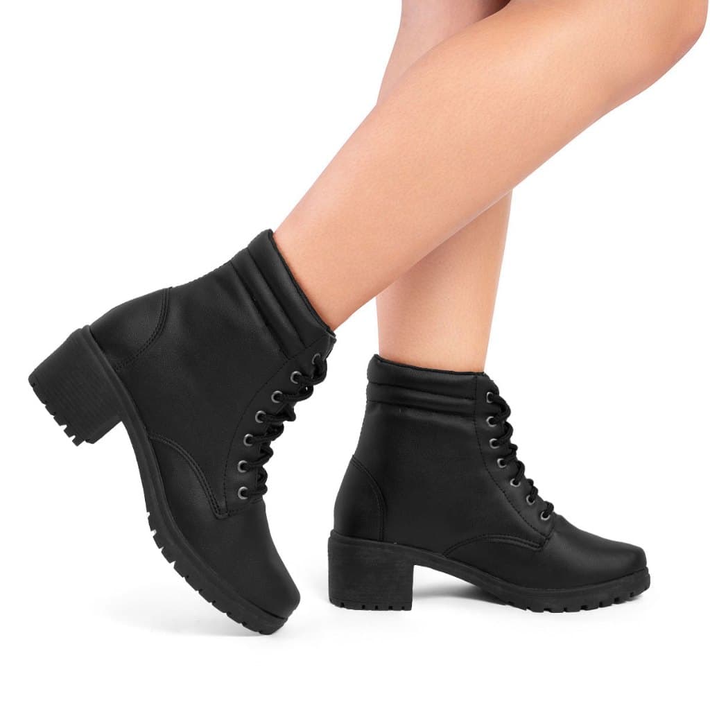 Bota Coturno Feminino Tratorada Salto Baixo Confortável Moda 2026