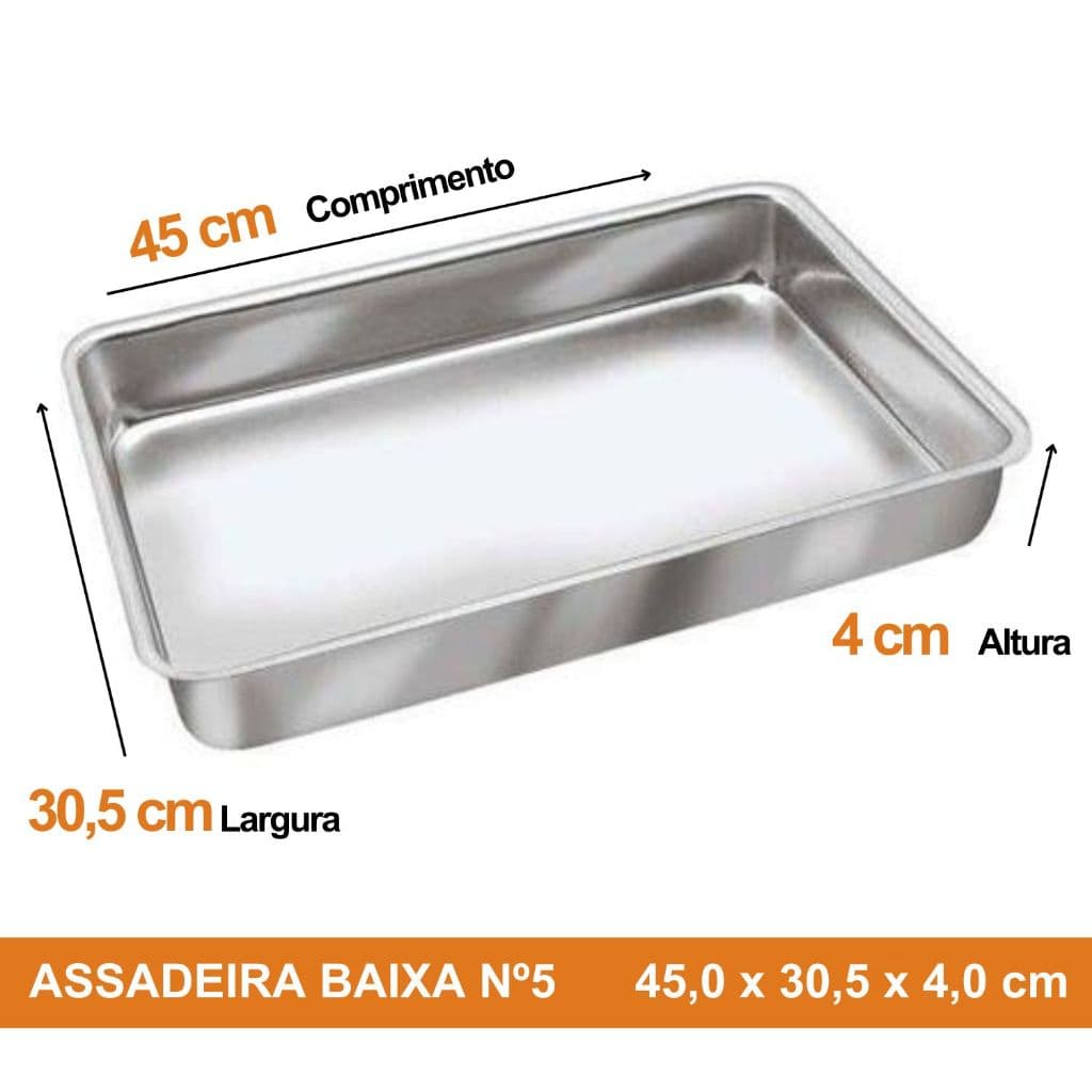 Forma Para Bolo  Assadeira de Alumínio Reforçado Grande Baixa  Nº5 45x30cm