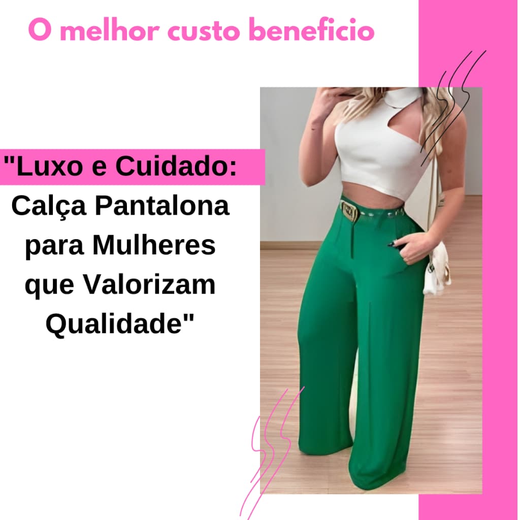 Calça Pantalona Feminina Com Bolso Cintura Alta Moda Envio Rapido