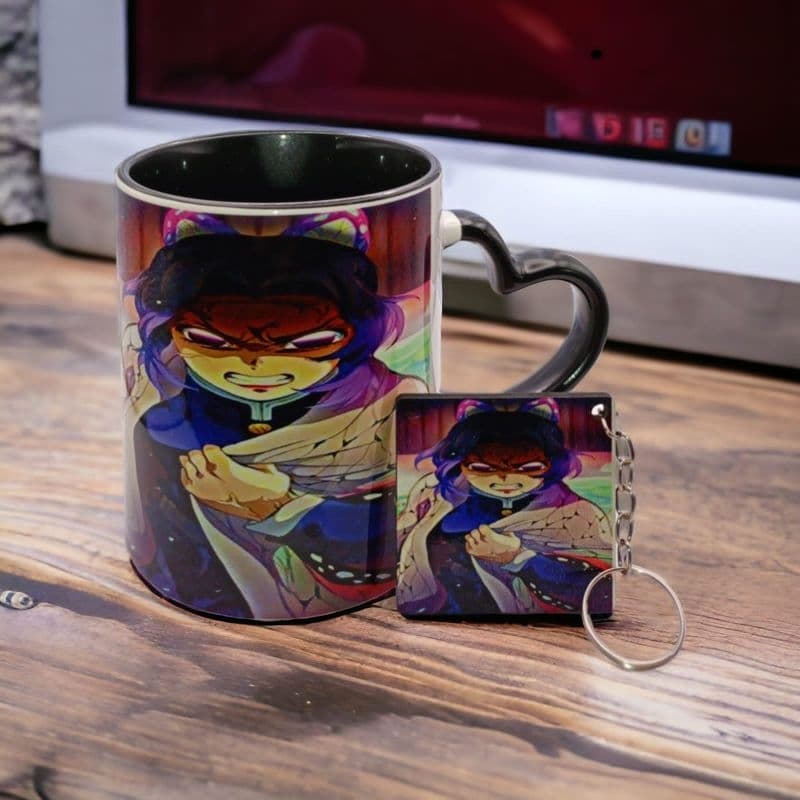 Caneca anime com alça de coração e Chaveiro