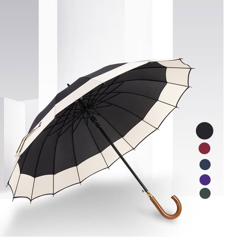 Guarda Chuva Grande Reforçado 16 Varetas Cabo Madeira Unisex