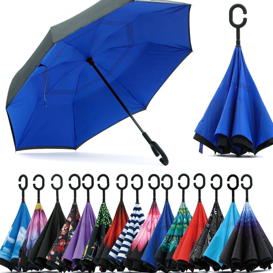 Guarda-Chuva Invertido Reforçado Tecido Duplo Impermeável Cabo C (RJS9005)