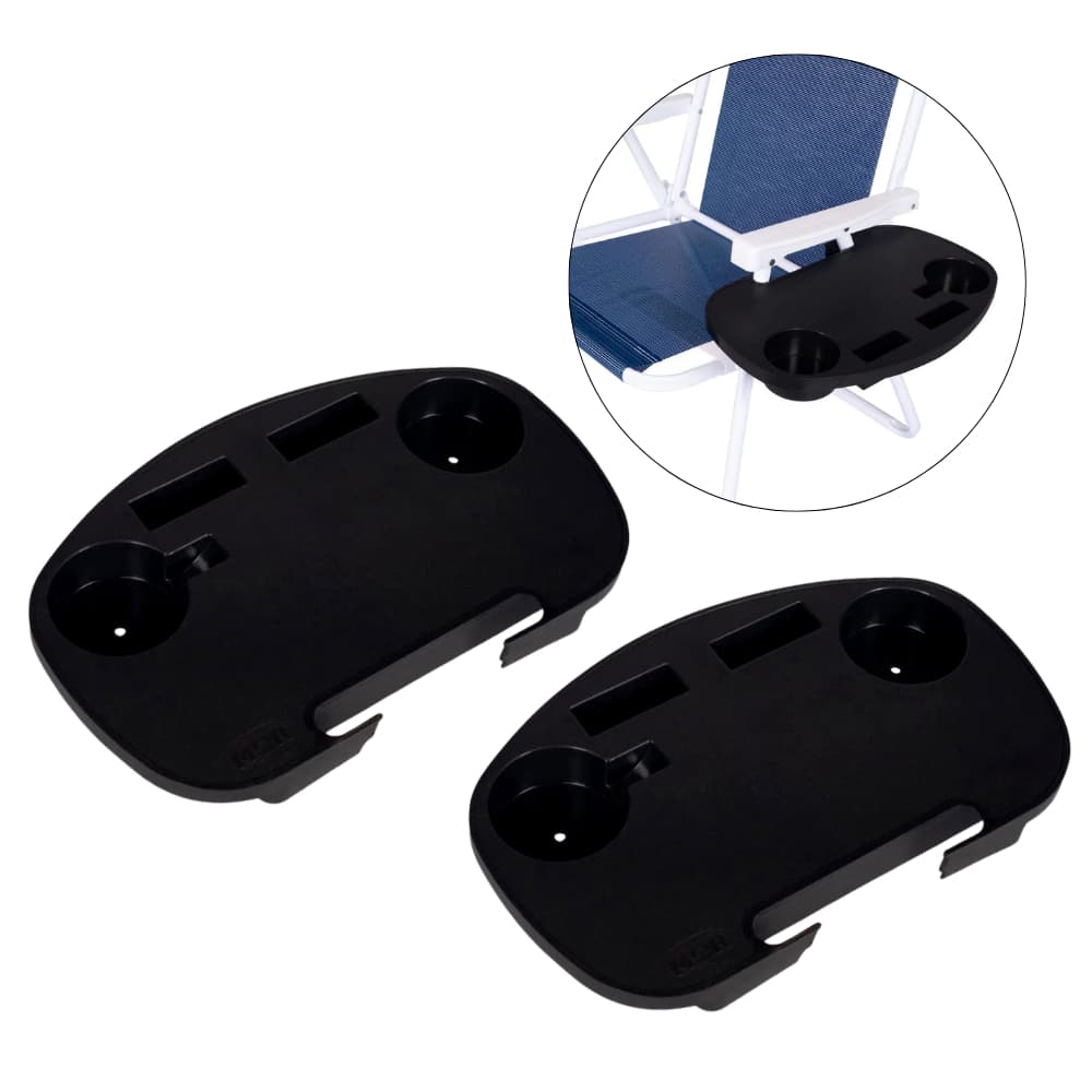 Kit 2 Mesa Portátil para Cadeira de Praia Suporte Preta Mor Polipropileno Porta Copo Celular Verão Praia Piscina Camping